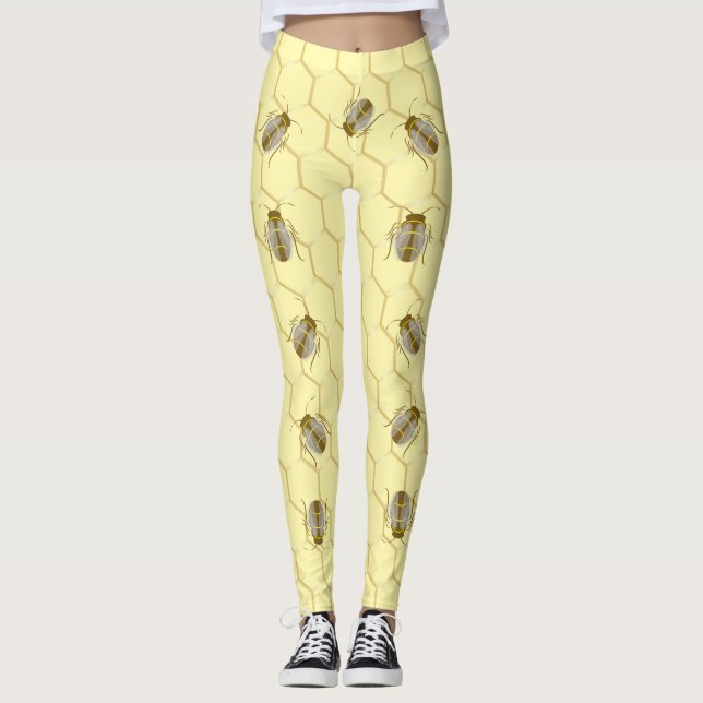 Bienen auf Honigwabengelb Leggings (Vorderseite)