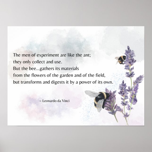 Bienen auf Lavendel mit Da Vinci Quote Print Poster (Vorne)