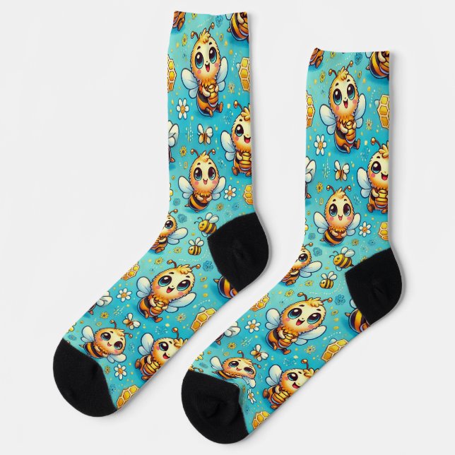 Bienen aus niedlichem Cartoon Socken (Linkes Detail)