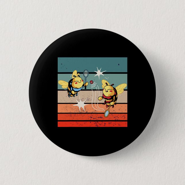 Bienen Badminton Dynamic Cartoonish Artwork Funny  Button (Vorderseite)