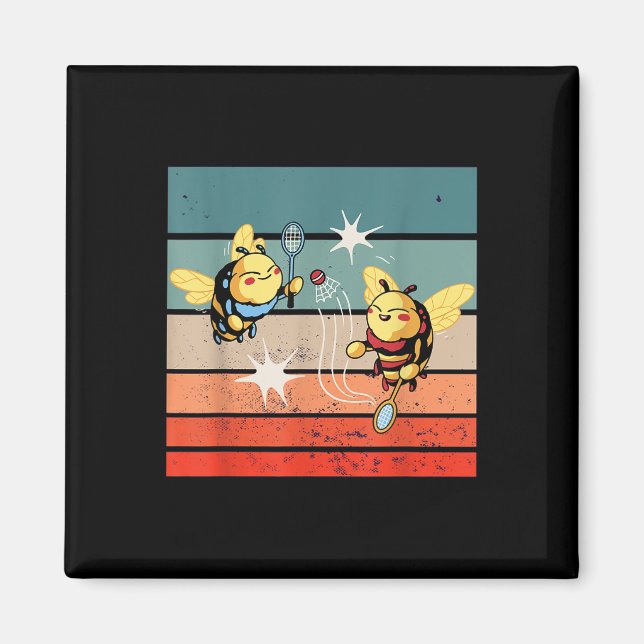 Bienen Badminton Dynamic Cartoonish Artwork Funny  Magnet (Vorne)