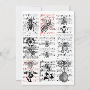 Bienen Blume Blatt Musical Notes Collage Art Dankeskarte
