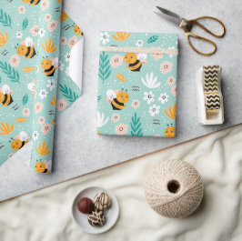 Bienen-Blume-Blätter Geschenkpapier