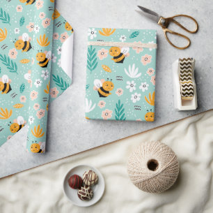 Bienen-Blume-Blätter Geschenkpapier