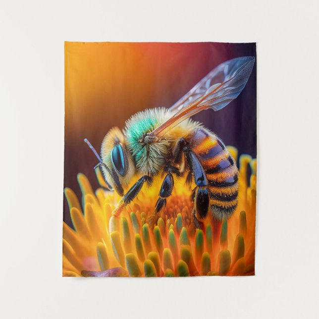 Bienen-Blume Ruhe Stille Natur Friedliche Jahresze Wandteppich (Vorderseite)
