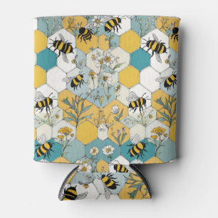 Bienen Blumenwabenkraub Gelb und Aquamarin Dosenkühler