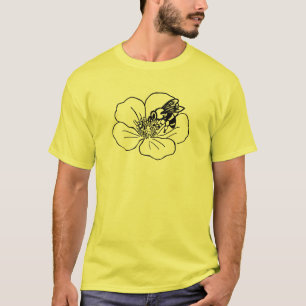 Bienen-Blüten-Linienkunst-T-Shirt T-Shirt