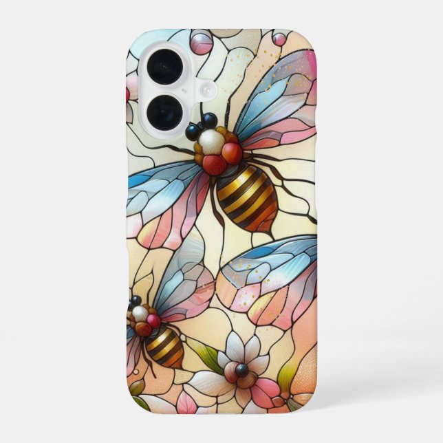 Bienen Buntglas Effekt   iPhone 16 Hülle (Rückseite)