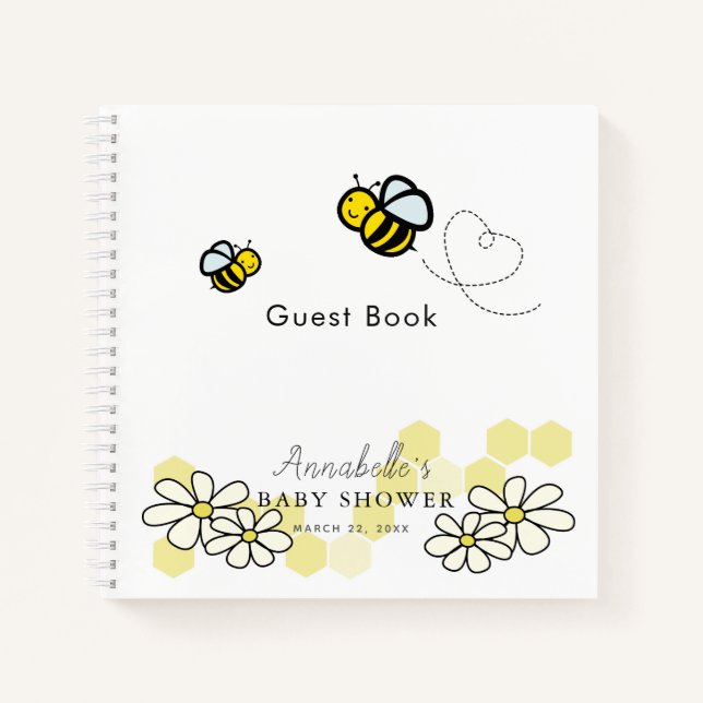 Bienen & Daisies Yellow Baby Shower Gästebuch Notizbuch (Vorderseite)