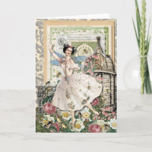 Bienen-Fee - Vintage leere Gruß-Anmerkung Karte