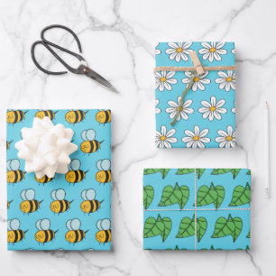 Bienen Gänseblümchen Blätter Geschenkpapier Set au