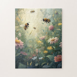 Bienen-Garten-Puzzle mit Wildblumen und Naturszene Puzzle
