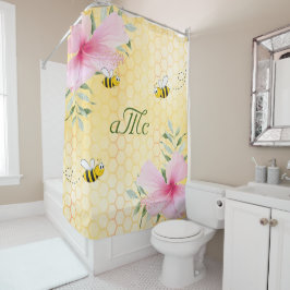 Bienen Gelbwabenkraut Rosa Blütenmonogramm Duschvorhang