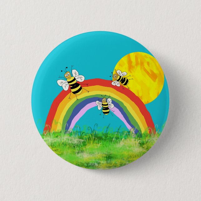 Bienen genießen die Pflanze Sommer Frühling glückl Button (Vorderseite)