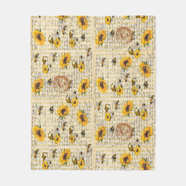 Bienen-Gnom-Sonnenblume  Fleecedecke (Vorderseite)