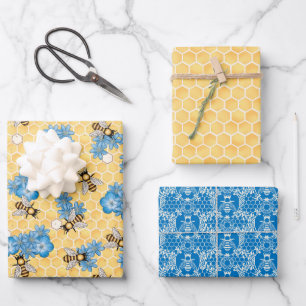 Bienen Honig Waben Geschenkpapier Set von 3