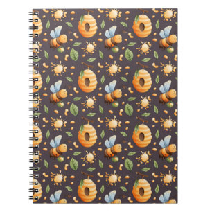 Bienen, Honigwaben, Blätter und Honigtropfen Notizblock