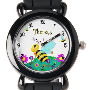 Bienen in der Blumen lustige Schrift personalisier Armbanduhr