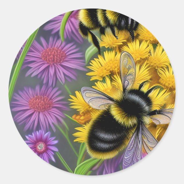 Bienen in einer Blume Runder Aufkleber (Vorderseite)