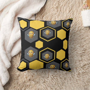 Bienen in Honeycomb Black Print Kissen