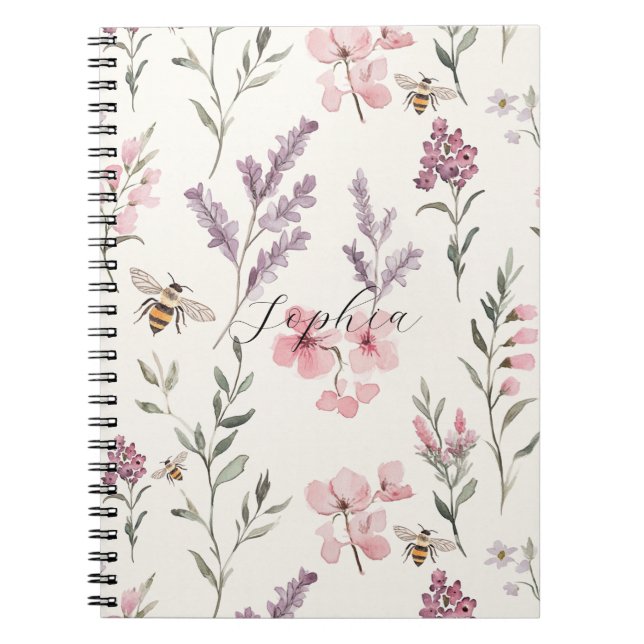 Bienen Lavendel Rosa Blumen Notizblock (Vorderseite)