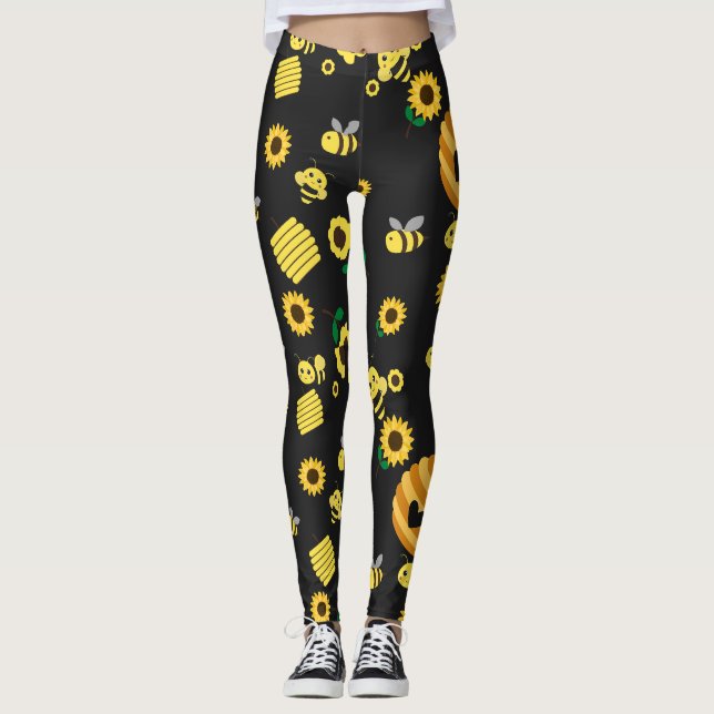 Bienen mit Bienenstöcken und Sonnenblumen Leggings (Vorderseite)