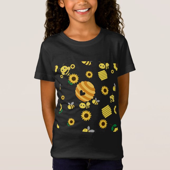 Bienen mit Bienenstöcken und Sonnenblumen T-Shirt (Vorderseite)