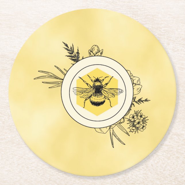 Bienen-Papieruntersetzer Runder Pappuntersetzer (Vorderseite)