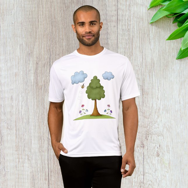 Bienen- und Baumlandschaft mit Blume und Wolken T-Shirt (Von Creator hochgeladen)