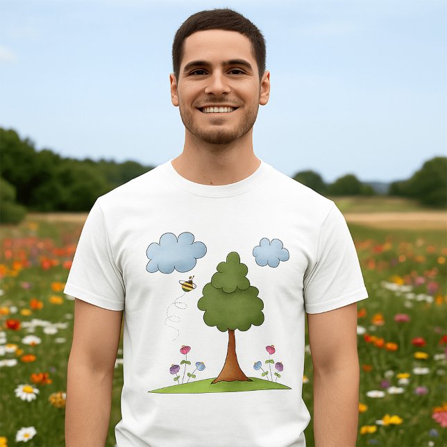 Bienen- und Baumlandschaft mit Blume und Wolken T-Shirt (Von Creator hochgeladen)