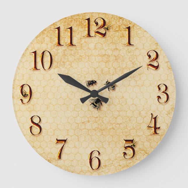Bienen und Bienenwabe Große Wanduhr (Vorderseite)