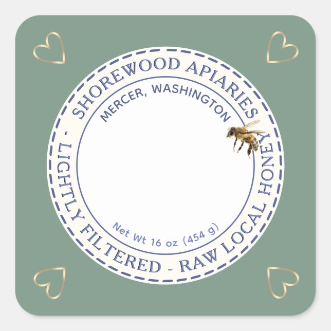 Bienen und Blume-Honigetikett mit Goldharz Quadratischer Aufkleber (Vorderseite)