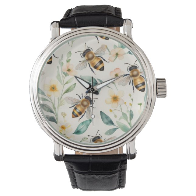 Bienen und Blume - Muster für Honigcreme aus Creme Armbanduhr (Vorderseite)