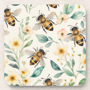 Bienen und Blume - Muster für Honigcreme aus Creme Getränkeuntersetzer