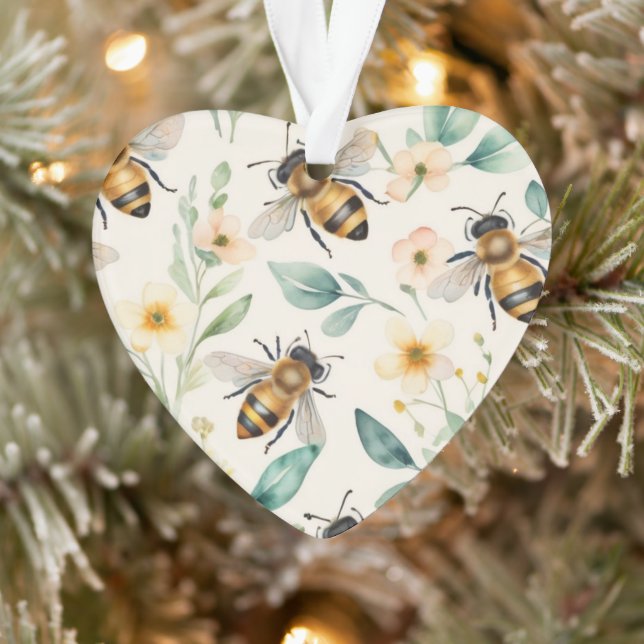 Bienen und Blume - Muster für Honigcreme aus Creme Ornament (Baum)