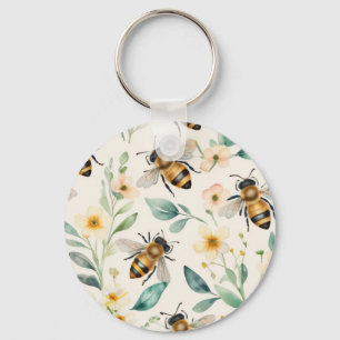 Bienen und Blume - Muster für Honigcreme aus Creme Schlüsselanhänger