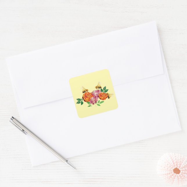 Bienen und Blume Quadratischer Aufkleber (Umschlag)