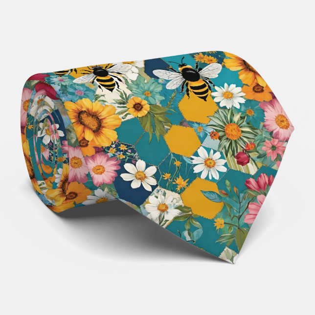 Bienen und Blumen Biene Blumen Muster Krawatte (Gerollt)