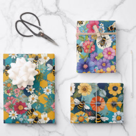 Bienen und Blumen Biene Blumenmuster Geschenkpapier Set