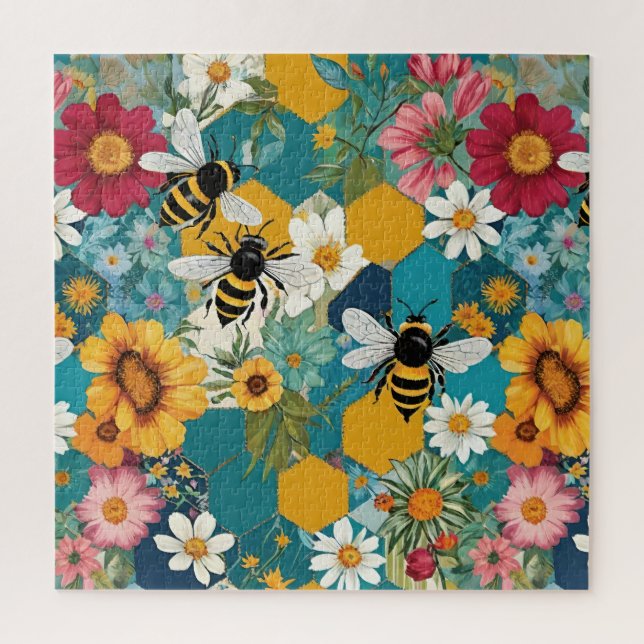 Bienen und Blumen Biene Blumenmuster Puzzle (Vertikal)