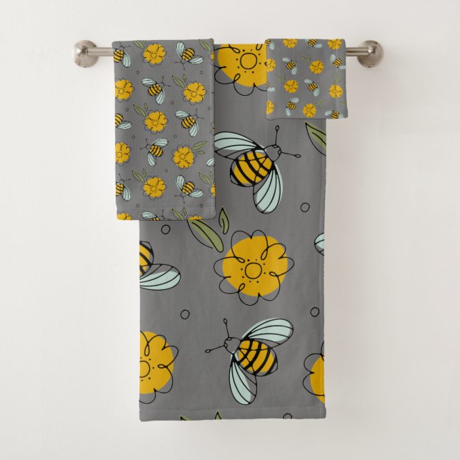 Bienen und Buttercups auf Grau Badhandtuch Set (Insitu)