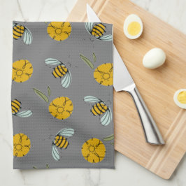 Bienen und Buttercups auf Grau Geschirrtuch