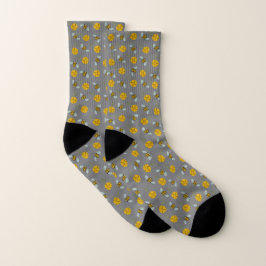Bienen und Buttercups auf Grau Socken