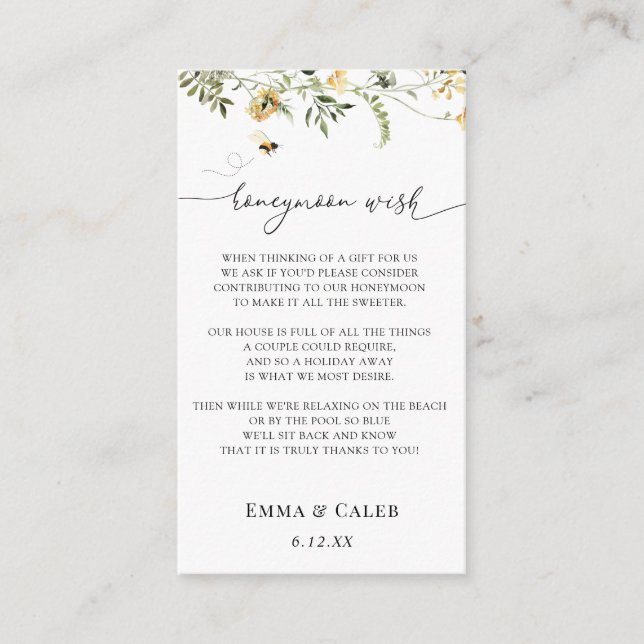 Bienen und Gelbe Wildblume Flitterwochen Begleitkarte (Vorderseite)