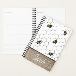 Bienen- und Honeycomb-Imitate Burlap Monogramm Planer