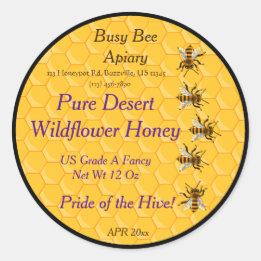 Bienen und Honigwaben mit schwarzem Hintergrund Runder Aufkleber