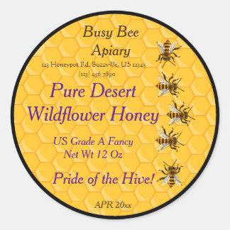 Bienen und Honigwaben mit schwarzem Hintergrund Runder Aufkleber