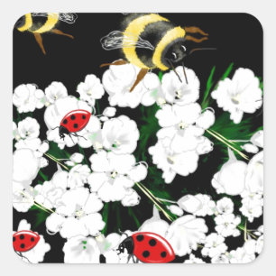 Bienen und Ladybugs Naturkunst Quadratischer Aufkleber
