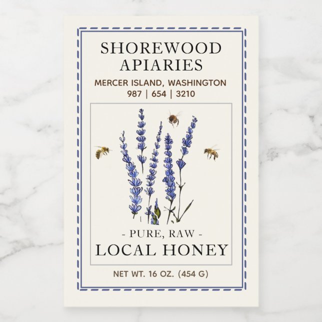 Bienen und Lavendel-2"x3"-Honiglabel Lebensmitteletikett (Einzelnes Label)