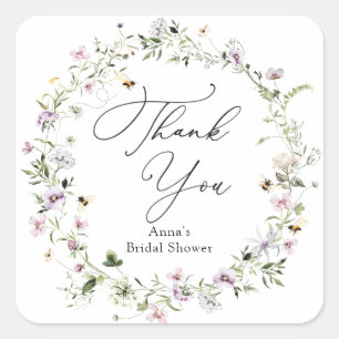 Bienen- und Lavendel-Wildblumen-Brautparty Quadratischer Aufkleber